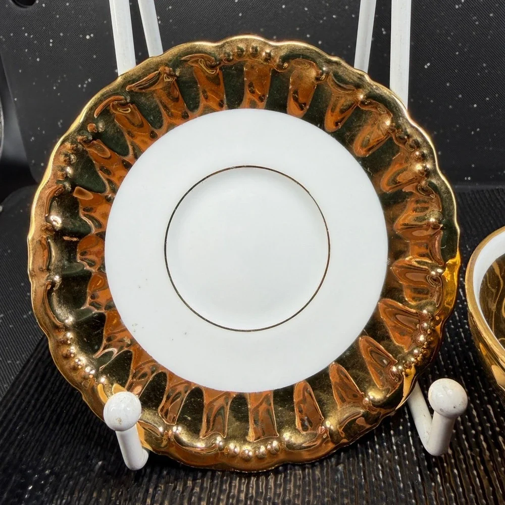 Bareuther Waldsassen Bavaria Gold Courting Couple Demitasse Cup Saucer Set VTG